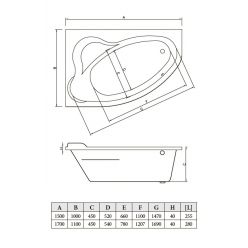 Акриловая ванна Bonito Home Rosa 150x100 см с ножками в комплекте (Right - правосторонняя), BH-RA-101-150P/St