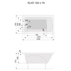 Акриловая ванна Poolspa Klio 120x70 с ножками PWPA810ZN000000