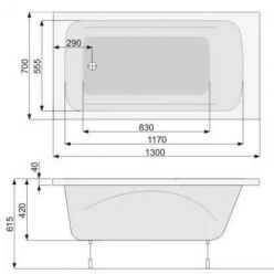 Акриловая ванна Poolspa Klio 130x70 с ножками PWPAX10ZN000000