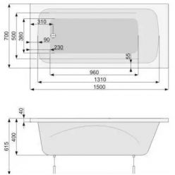 Акриловая ванна Poolspa Klio 150x70 с ножками PWP6510ZN000000