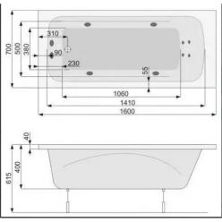 Акриловая ванна Poolspa Klio 160x70 с ножками PWP6610ZN000000