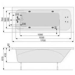 Акриловая ванна Poolspa Klio 170x70 с ножками PWPA410ZN000000