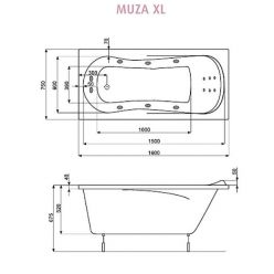 Акриловая ванна Poolspa Muza XL 160x75 с ножками PWPL710ZN000000