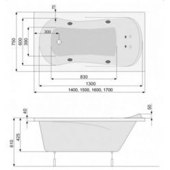 Акриловая ванна Poolspa Muza 140x75  с ножками PWPH110ZN000000
