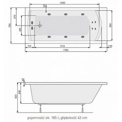 Акриловая ванна Poolspa Linea 170x75 с ножками PWPJB10ZN000000