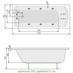 Акриловая ванна Poolspa Linea XL 170x75 с ножками PWP3G10ZN000000