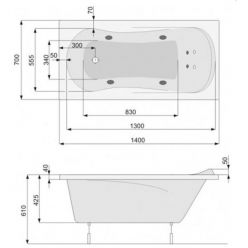 Акриловая ванна Poolspa Muza 140x70 с ножками PWPD410ZN000000