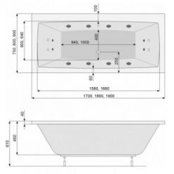 Акриловая ванна Poolspa Vita 180x90 с ножками PWPH810ZN000000