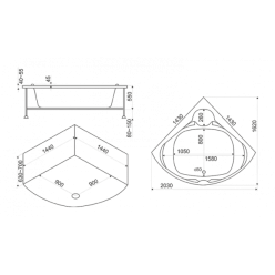 Акриловая ванна BAS Хатива 143х143 на каркасе с сифоном
