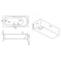 Акриловая ванна BAS Нептун 170x70 Стандарт ПЛЮС (ванна + каркас), ВС 00012