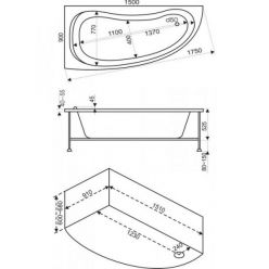 Акриловая ванна BAS Алегра 150x90 левая на каркасе с сифоном