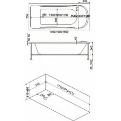 Акриловая ванна BAS Атланта 170x70 на каркасе с Г/М оборудованием, ВГ00013