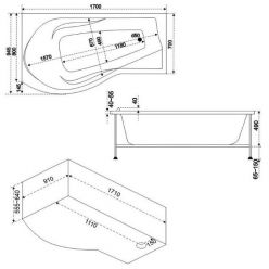 Акриловая ванна BAS Капри 170х95 левая на каркасе с сифоном