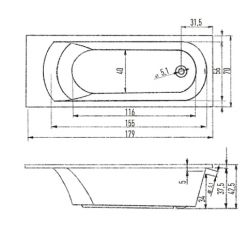 Акриловая ванна Eurolux Miamika 180x70, E1018070022