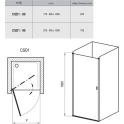 Душевая дверь Ravak Chrome CSD1-80 блестящий+транспарент 0QV40C00Z1