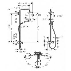 Душевая стойка Hansgrohe Croma Select S 180 2jet 27255400 с однорычажным смесителем