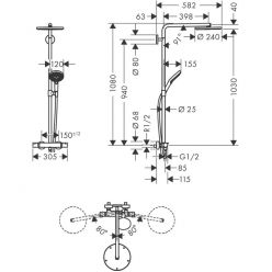 Душевая система Hansgrohe Raindance Select S Showerpipe 1jet P с термостатом 27633700