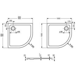 Душевой поддон ROTH Flat rondo 80x80x5 см, R55, D=90, 8000115