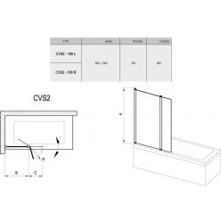 Стеклянная шторка для ванны Ravak Chrome CVS2-100 R белая+транспарент 7QRA0100Z1 распашная