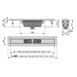 Душевой лоток AlcaPlast APZ1001S-1050 с вертикальным стоком для перфорированной решетки