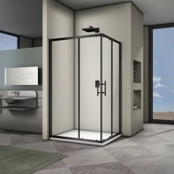Душевой уголок Veconi RV30B-10090-01-C3 100x90 стекла прозрачные, профиль черный