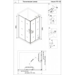Душевой уголок Veconi RV30B-10090-01-C3 100x90 стекла прозрачные, профиль черный