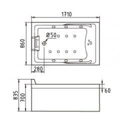 Гидромассажная ванна Gemy G9066-II O L/R (левая/правая) 170х85х83.5 (гидромассаж, аэромассаж, электр.пульт, хромотерапия, TV)