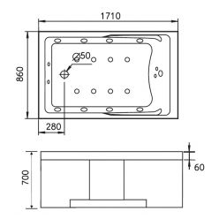 Гидромассажная ванна Gemy G9066-II K L/R (левая/правая) 170х85х83.5 (гидромассаж, аэромассаж, электр.пульт, хромотерапия)