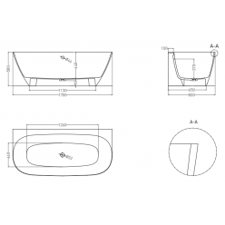 Ванна каменная UMY SIDE 170x80 U-Coat, с переливом, цвет белый глянцевый