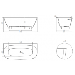 Ванна каменная UMY SIDE 170x80 U-Solid, без перелива, цвет черный матовый