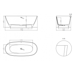 Ванна каменная UMY NOA LIGHT 170x80 U-Solid, с переливом, цвет белый матовый