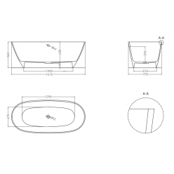 Ванна каменная UMY NOA LIGHT 162x77 U-Solid, с переливом, цвет черный матовый