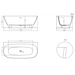 Ванна каменная UMY SIDE KIT 170x80 U-Coat, с переливом, цвет белый глянцевый