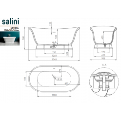 Ванна отдельностоящая Salini ETTORA 174x90,5 (S-Sense, глянец)