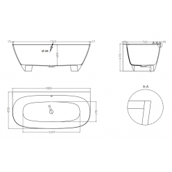 Ванна каменная UMY SIDE 180x85 U-Coat, с переливом, цвет черный глянцевый