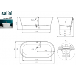 Ванна отдельностоящая Salini ZOE 177,5x83 (S-Sense, глянец)
