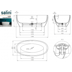 Ванна отдельностоящая Salini LUCE 176x92 (S-Sense, матовый)