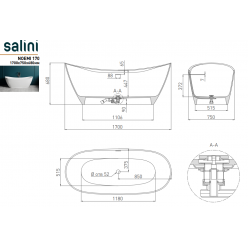 Ванна отдельностоящая Salini NOEMI 170x75 (S-Stone, матовый)