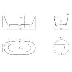 Ванна каменная UMY NOA KIT 170x80 U-Solid, с переливом, цвет черный матовый