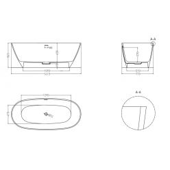 Ванна каменная UMY NOA KIT 162x77 U-Solid, с переливом, цвет черный матовый