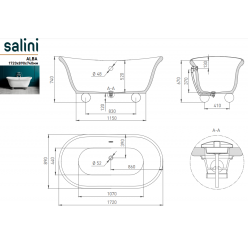 Ванна отдельностоящая Salini ALBA 172x89 (S-Sense, матовый)