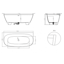 Ванна каменная UMY SIDE KIT 180x85 U-Solid, с переливом, цвет черный матовый