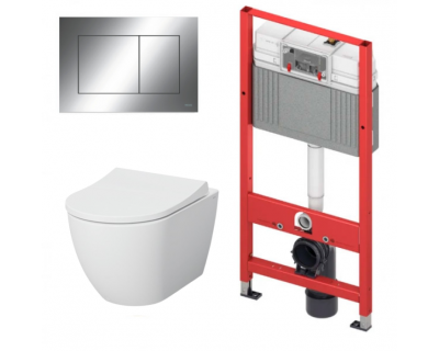 Система инсталляции TECE base kit 9400412 с кнопкой и подвесным унитазом Vitra Mia Round SmoothFlush 7510B003-0075