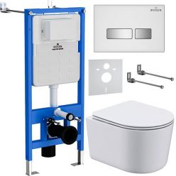 Комплект инсталляции 6 в 1 Roxen StounFix Slim 964407 с унитазом 530120-01 и клавишей смыва Glass 430280W