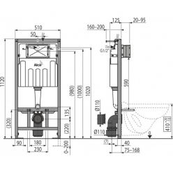 Инсталляция для унитаза AlcaPlast AM101/1120 + клавиша смыва M670 (белая)