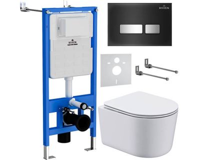 Комплект инсталляции 6 в 1 Roxen StounFix Slim 965318 с унитазом 530120-01 и клавишей смыва Glass 430280B