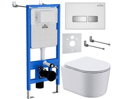 Комплект инсталляции 6 в 1 Roxen StounFix Slim 964407 с унитазом 530120-01 и клавишей смыва Glass 430280W