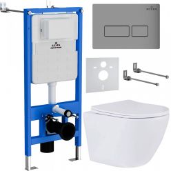 Комплект инсталляции Roxen с унитазом StounFix Slim 597373 клавиша хром матовый