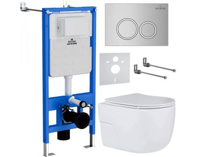 Комплект инсталляции Roxen с унитазом StounFix Slim 516917 6 в 1 клавиша хром