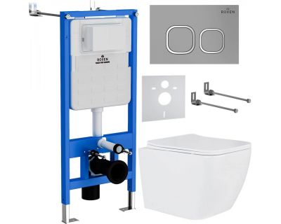 Комплект инсталляции Roxen с унитазом StounFix Slim 568244 клавиша хром матовый